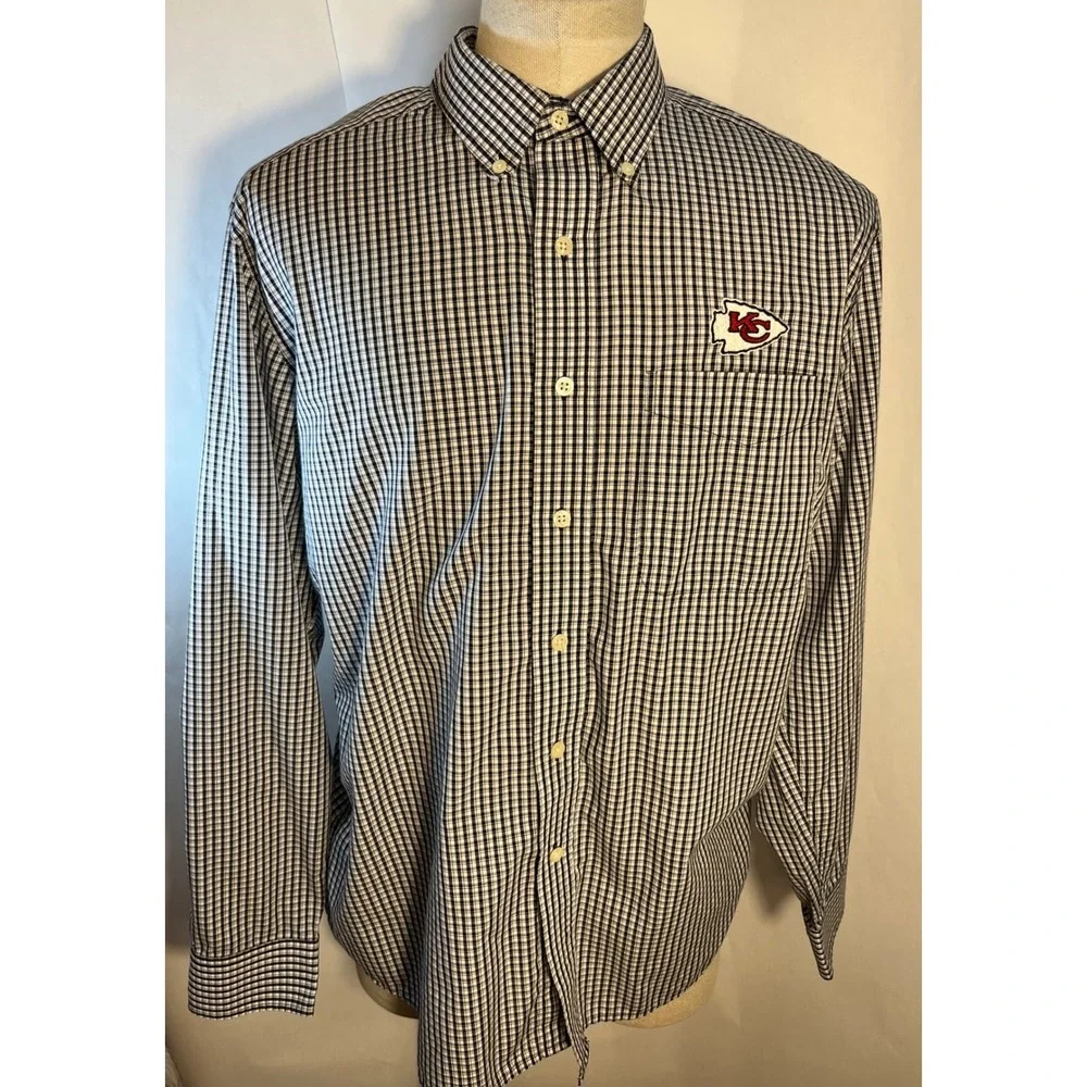 Antigua NFL Kansas City Chiefs Long Sleeve Button Up Shirt Black White Size XL - Picture 2 of 7